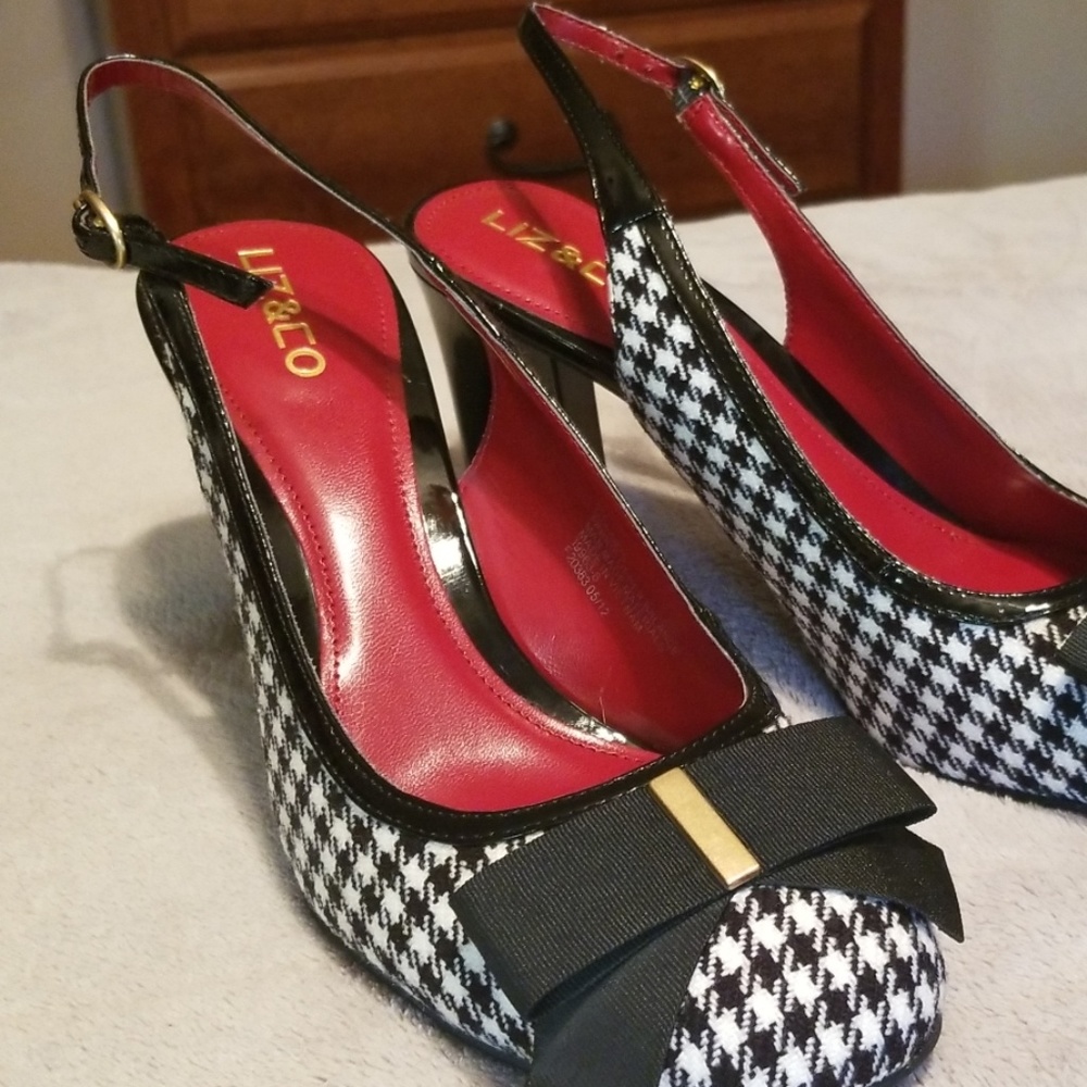 Liz & Co Black/White Houndstooth Pattern Heels